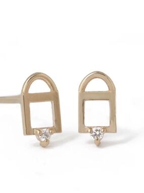 WWAKE 14k g Diamond Padlock Stud Earrings